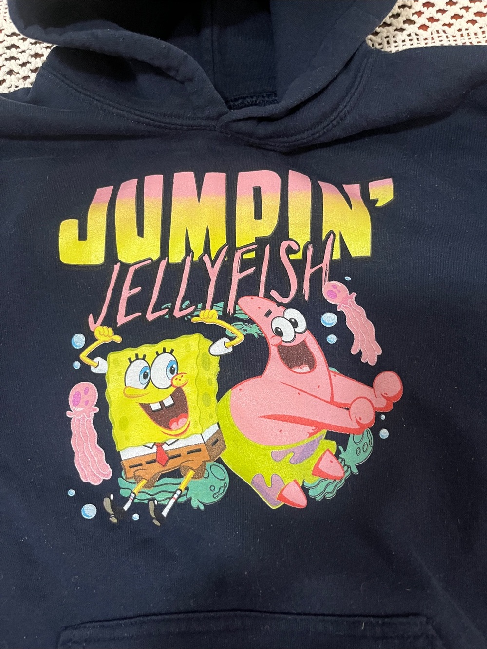 Navy SpongeBob & Patrick Kids Hoodie with 'Jumpin' Jellyfish' Graphic